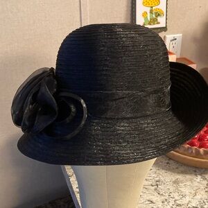 Ellen Tracy Black Hat with Floral Accent